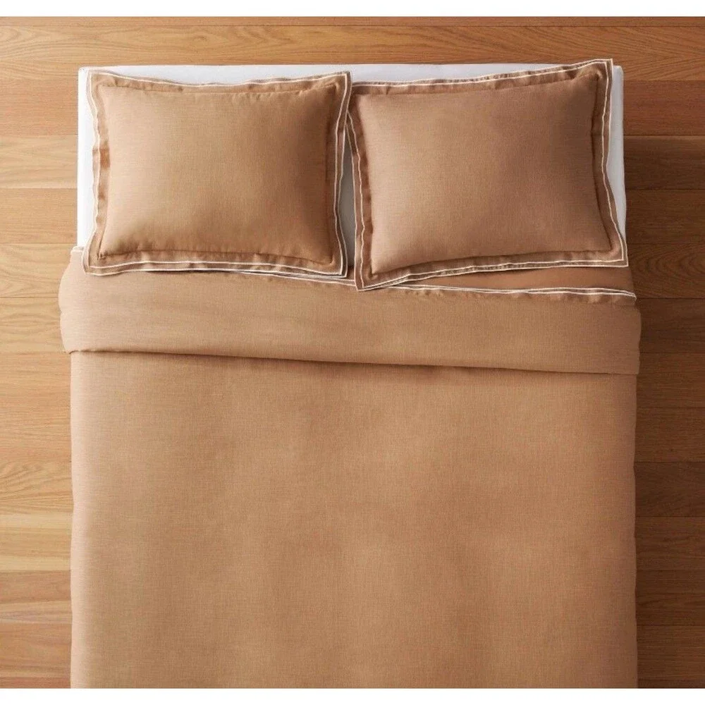 Queen Double Flange Merrow Stitch Duvet Cover & Sham Set Camel/Off-White McGee